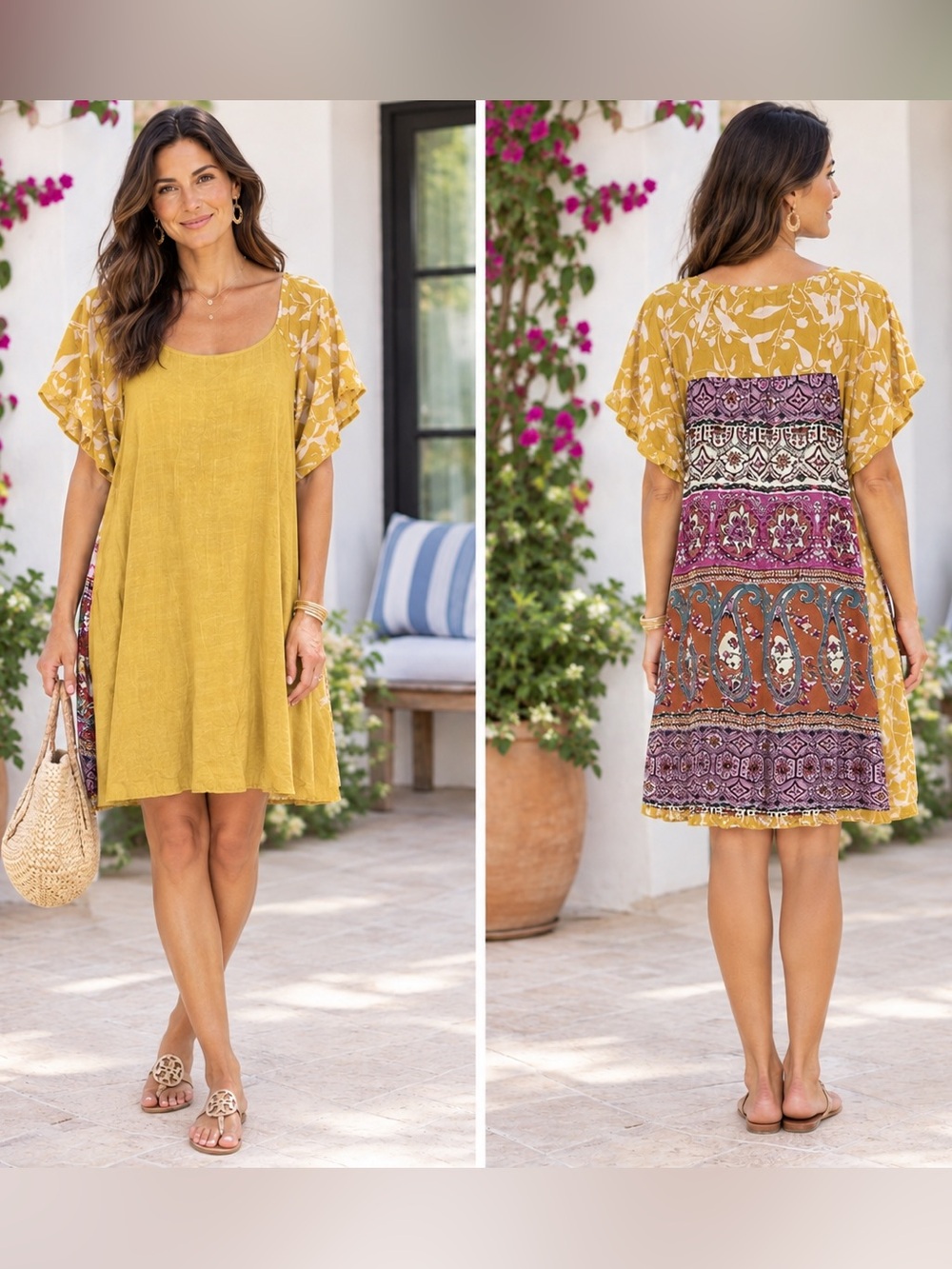 Umgee Goldenrod Mixed Print Dress NWT